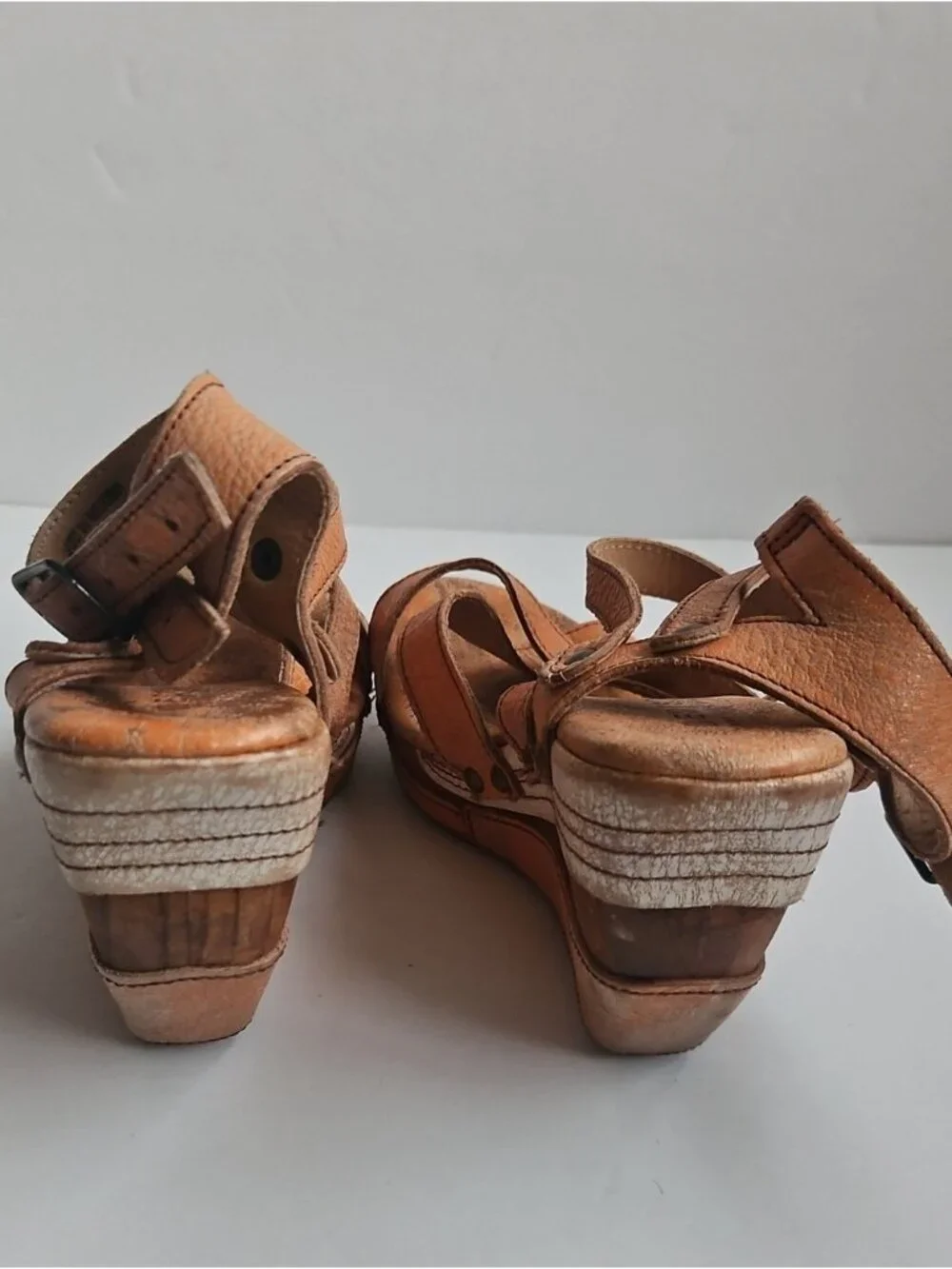 Bed Stu Distressed Orange Leather Strappy Juliana Wedge Sandals
